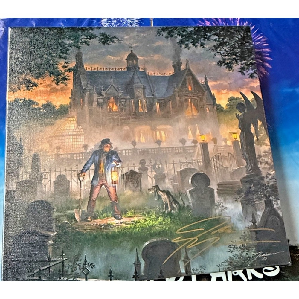 2026 Disney Haunted Mansion Canvas Wrap John Nadeau SIGNED 14x14" Gravedigger